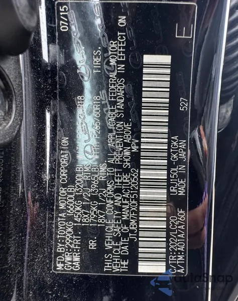 2015 Lexus Gx 460 из США, поврежденный, VIN JTJBM7FX0F5120562